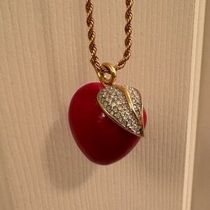 Kenneth Jay Lane Red Apple Necklace with Gold Accents - 36 in L - Rope Chain